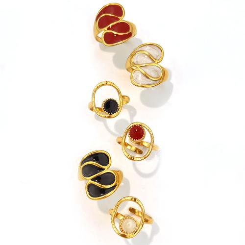 304 Stainless Steel Cuff Finger Ring, gold color plated, different styles for choice & for woman & enamel, Sold By PC