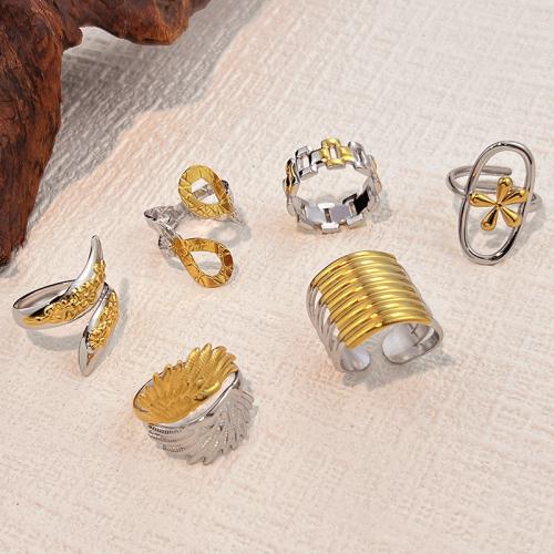 304 Stainless Steel Cuff Finger Ring, plated, different styles for choice & for woman, US Ring Size:6-8, Sold By PC
