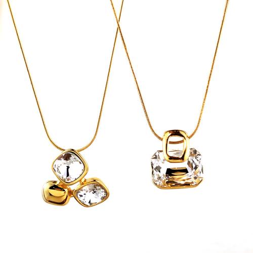 304 Stainless Steel Necklace, gold color plated, different styles for choice & for woman & with rhinestone, Length:Approx 40-45 cm, Sold By PC