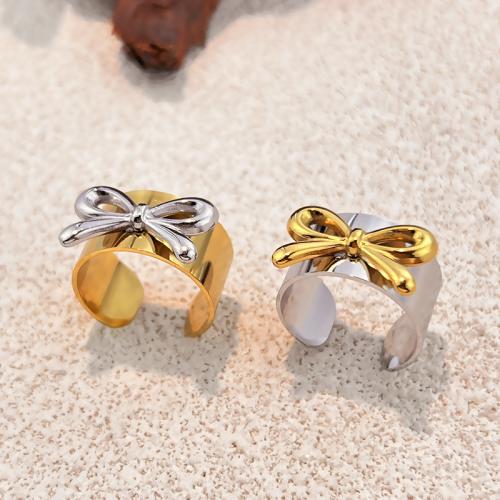 304 Stainless Steel Cuff Finger Ring, Bowknot, plated, fashion jewelry & for woman, more colors for choice, Sold By PC