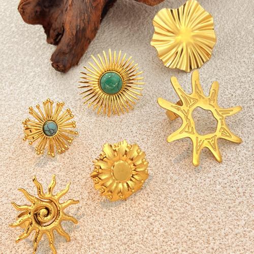 304 Stainless Steel Cuff Finger Ring, with Gemstone, gold color plated, fashion jewelry & different styles for choice & for woman, Sold By Pair