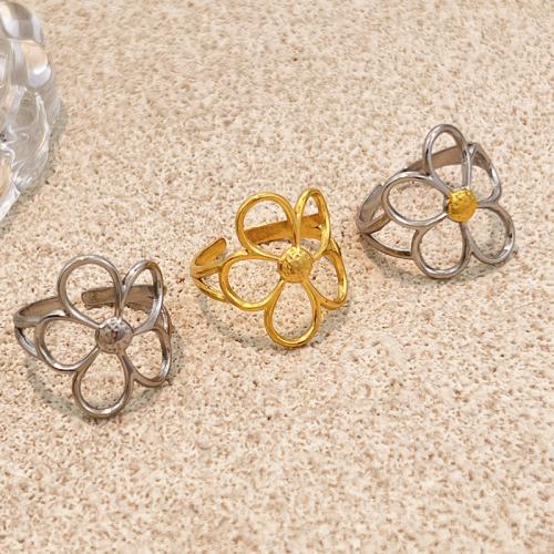 304 Stainless Steel Cuff Finger Ring, Flower, plated, for woman & hollow, more colors for choice, Sold By PC
