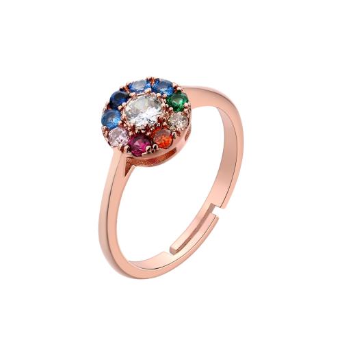 laiton Cuff Bague, fleur, Plaqué de couleur d'or rose, pour femme & avec strass, Vendu par PC