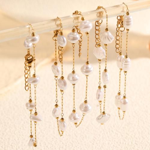 304 Stainless Steel Bracelet, with Plastic Pearl, gold color plated, fashion jewelry & different styles for choice & for woman, Sold By PC