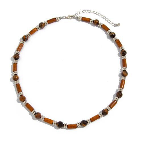 Wood Necklace, with Tiger Eye & Copper Coated Plastic, with 2.7inch extender chain, handmade, folk style & for man, Length:Approx 18.5 Inch, Sold By PC