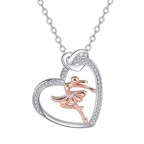 Cubic Zircon Micro Pave Brass Necklace, Heart, plated, oval chain & micro pave cubic zirconia & for woman, 22x21mm, Sold Per Approx 45 cm Strand