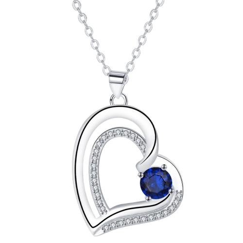 Cubic Zircon Micro Pave Brass Necklace, Heart, platinum color plated, oval chain & micro pave cubic zirconia & for woman, 23x25mm, Sold Per Approx 45 cm Strand
