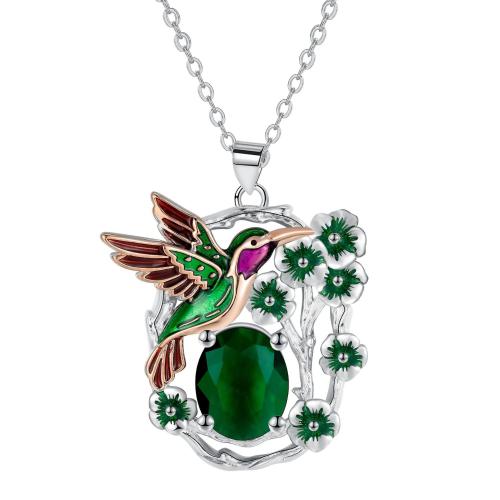 Cubic Zircon Micro Pave Brass Necklace, platinum color plated, oval chain & micro pave cubic zirconia & for woman & enamel, 31.90x29mm, Sold Per Approx 45 cm Strand