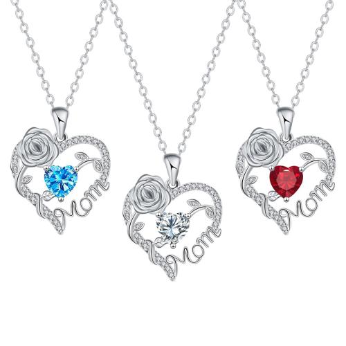 Cubic Zircon Micro Pave Brass Necklace, Heart, silver color plated, oval chain & micro pave cubic zirconia & for woman, more colors for choice, 22.20x23mm, Sold Per Approx 45 cm Strand