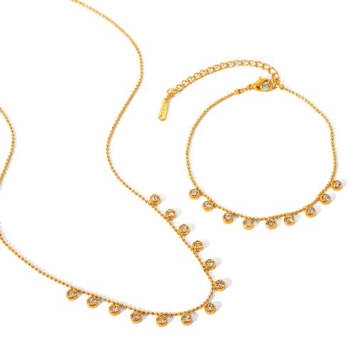 304 Stainless Steel Bracelet and Necklace, gold color plated, different styles for choice & for woman & with rhinestone, Sold By PC