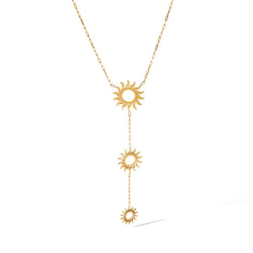 304 Stainless Steel Necklace, with 5cm extender chain, Flower, gold color plated, cross chain & for woman, Length:Approx 45 cm, Sold By PC