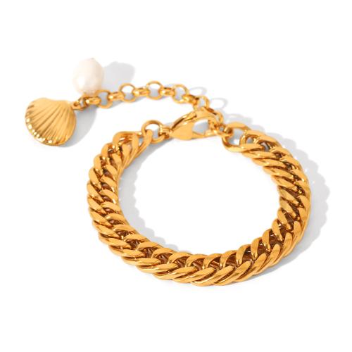 304 Stainless Steel Bracelet, with Freshwater Pearl, gold color plated, different styles for choice & for woman, Sold By PC