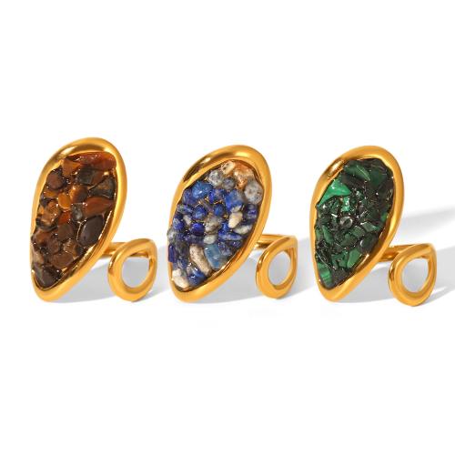 304 Stainless Steel Cuff Finger Ring, with Gemstone, gold color plated, vintage & for woman, more colors for choice, Sold By PC