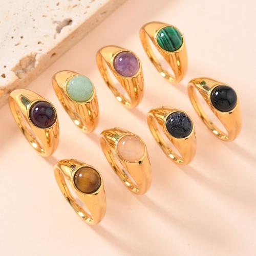 304 Stainless Steel Finger Ring, with Gemstone, gold color plated, fashion jewelry & Unisex, more colors for choice, US Ring Size:9, Sold By PC