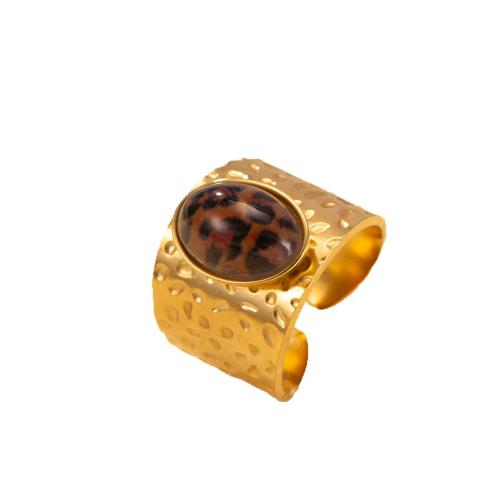 304 Edelstahl Manschette Fingerring, mit Naturstein, goldfarben plattiert, Vintage & unisex, verkauft von PC