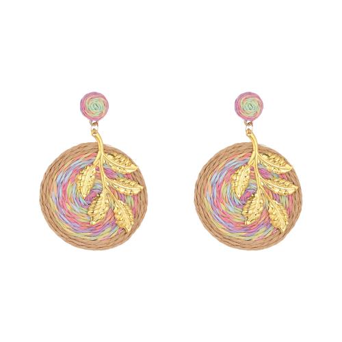Tibetan Style Drop Earring, with Rafidah Grass, gold color plated, folk style & for woman, more colors for choice, 50x75mm, Sold By Pair