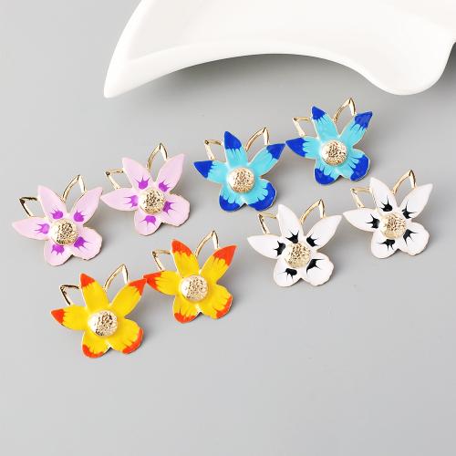 Tibetan Style Stud Earring, with Polyester Cord, Flower, gold color plated, different styles for choice & for woman & enamel, Sold By Pair