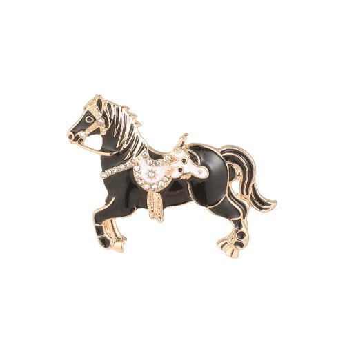 304 Stainless Steel Brooch, Horse, gold color plated, Unisex & enamel & with rhinestone, more colors for choice, 46x37mm, Sold By PC