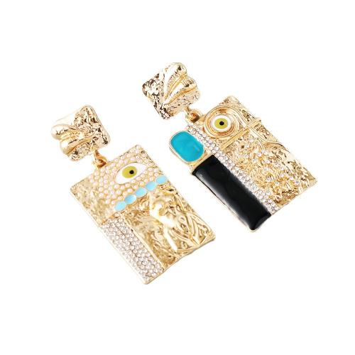 Tibetan Style Asymmetric Earrings, Geometrical Pattern, gold color plated, for woman & enamel & with rhinestone, Sold By Pair