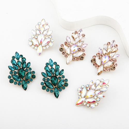Tibetan Style Stud Earring, Teardrop, plated, for woman & with rhinestone, more colors for choice, 36x52mm, Sold By Pair