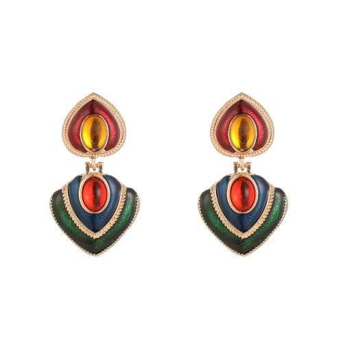 Tibetan Style Drop Earring, Geometrical Pattern, gold color plated, for woman & enamel, Sold By Pair