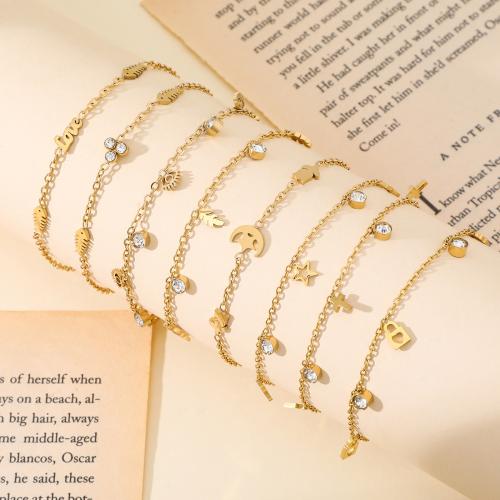 304 Stainless Steel Bracelet, gold color plated, different styles for choice & for woman & with rhinestone, Length:Approx 22 cm, Sold By PC