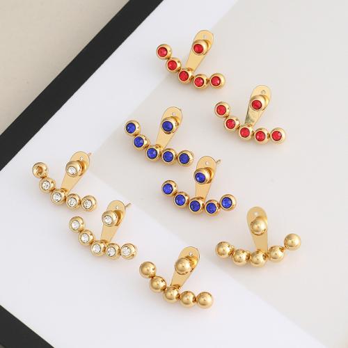 304 Stainless Steel Stud Earring, gold color plated, for woman & with rhinestone, more colors for choice, 23.80x17mm, Sold By Pair