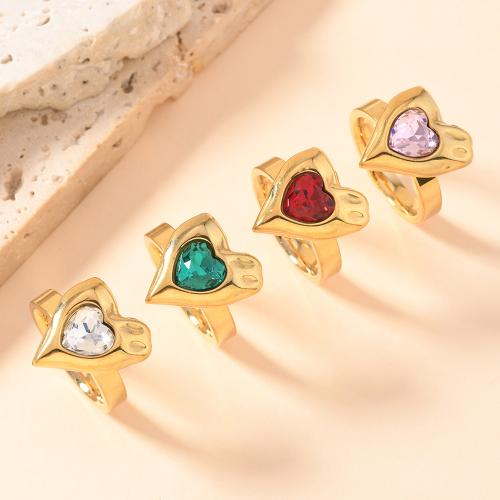 Нержавеющая сталь 304 Кольцо, Сердце, плакирован золотом, Мужская & разный размер для выбора & инкрустированное микро кубического циркония, Много цветов для выбора, размер:6-9, продается PC