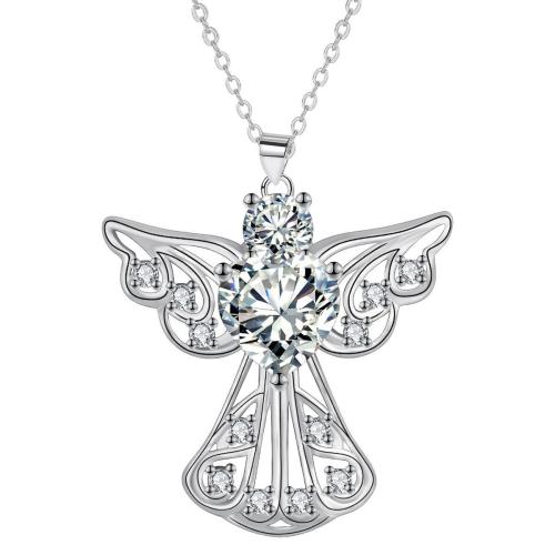 Cubic Zircon Micro Pave Brass Necklace, Angel, platinum color plated, oval chain & micro pave cubic zirconia & for woman, 29x31mm, Sold Per Approx 45 cm Strand