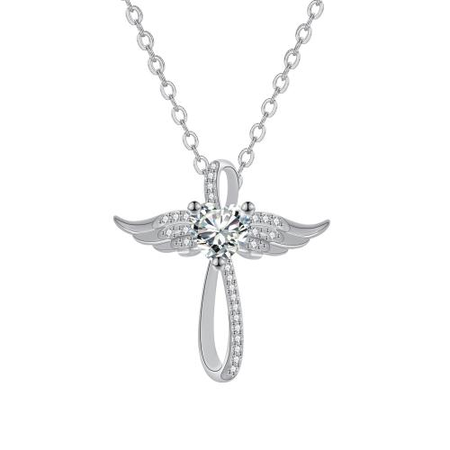 Cubic Zircon Micro Pave Brass Necklace, Angel Wing, platinum color plated, oval chain & micro pave cubic zirconia & for woman, 29.30x29.80mm, Sold Per Approx 45 cm Strand