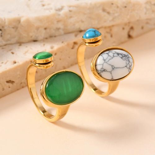 304 Stainless Steel Cuff Finger Ring, with Gemstone, gold color plated, Unisex & different styles for choice, Sold By PC