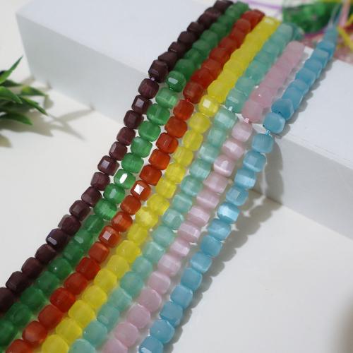 Cats Eye Jewelry Beads, Square, polished, DIY & faceted, more colors for choice, 6x6mm, Approx 48PCs/Strand, Sold By Strand