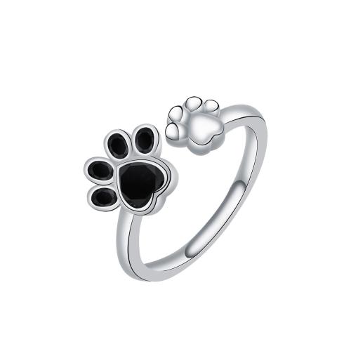 Brass Finger Ring, Claw, silver color plated, adjustable & for woman & enamel, black, Sold By PC