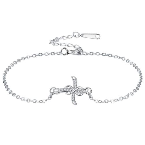 Cubic Zirconia Micro Pave Brass Bracelet, with stainless steel chain, silver color plated, adjustable & oval chain & micro pave cubic zirconia & for woman, 15x18mm, Sold Per Approx 17 cm Strand