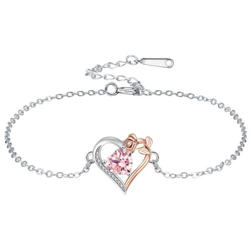 Cubic Zirconia Micro Pave Brass Bracelet, with stainless steel chain, Heart, plated, adjustable & oval chain & micro pave cubic zirconia & for woman, more colors for choice, 16.40x16mm, Sold Per Approx 17 cm Strand