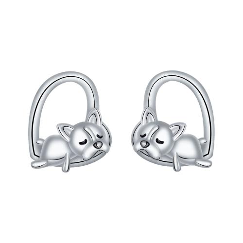 Brass Stud Earring, Dog, silver color plated, for woman, 11.80x13.50mm, Sold By Pair