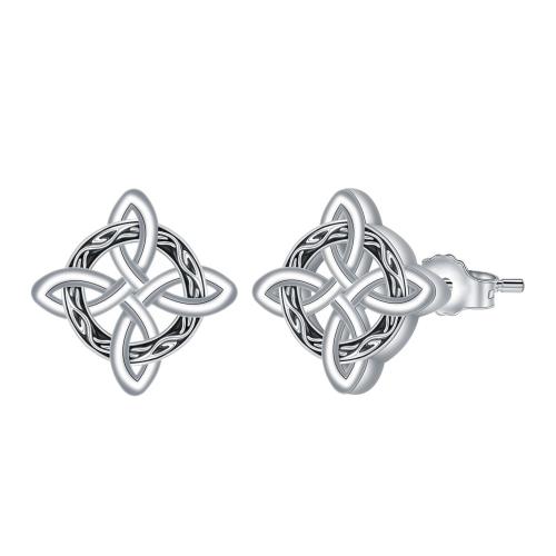 Brass Stud Earring, silver color plated, for woman & enamel, black, 11.80x11.80mm, Sold By Pair