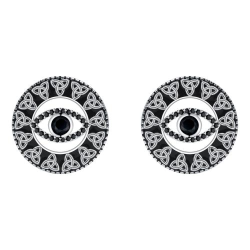 Brass Stud Earring, silver color plated, micro pave cubic zirconia & for woman & enamel, black, 13x13mm, Sold By Pair