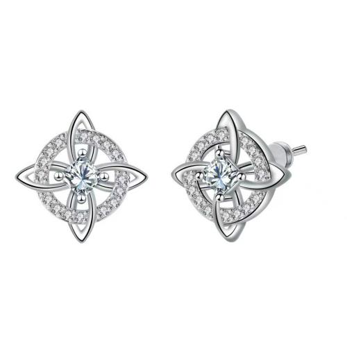 Cubic Zirconia Micro Pave Brass Earring, silver color plated, micro pave cubic zirconia & for woman, 12.80x12.80mm, Sold By Pair