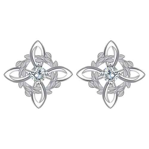 Cubic Zirconia Micro Pave Brass Earring, silver color plated, micro pave cubic zirconia & for woman, 12.80x12.80mm, Sold By Pair