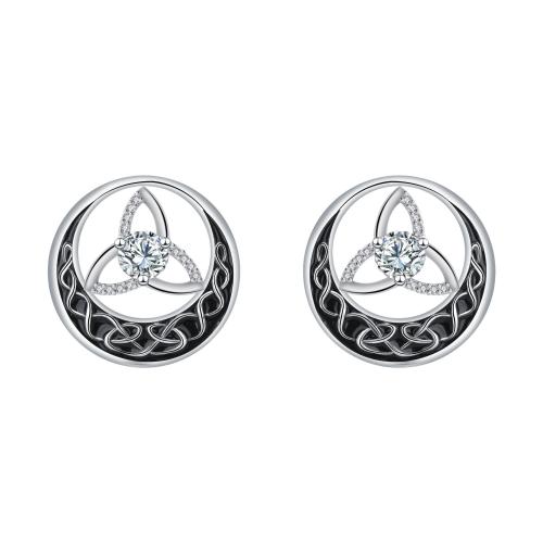 Cubic Zirconia Micro Pave Brass Earring, silver color plated, micro pave cubic zirconia & for woman & enamel, black, 12.80x12.80mm, Sold By Pair