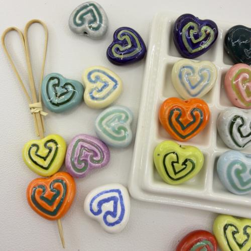 Porcelain Jewelry Beads, Heart, hand drawing, DIY, more colors for choice, 22.50x21x10mm, Hole:Approx 2mm, 100PCs/Bag, Sold By Bag