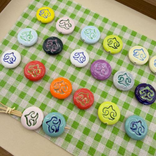 Porcelain Jewelry Beads, Flat Round, hand drawing, DIY & double-sided, more colors for choice, 24.50x8mm, Hole:Approx 2mm, 100PCs/Bag, Sold By Bag