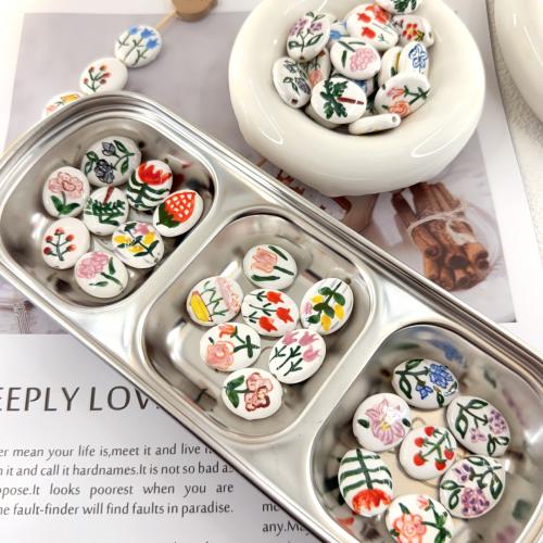 Porcelain Jewelry Beads, Oval, hand drawing, DIY & double-sided, more colors for choice, 20x16.50x5.50mm, Hole:Approx 2mm, 100PCs/Bag, Sold By Bag