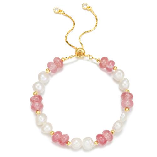 Freshwater Pearl Bracelet, with Gemstone & Brass, different materials for choice & for woman, Length:Approx 6.29-10.23 Inch, Sold By PC