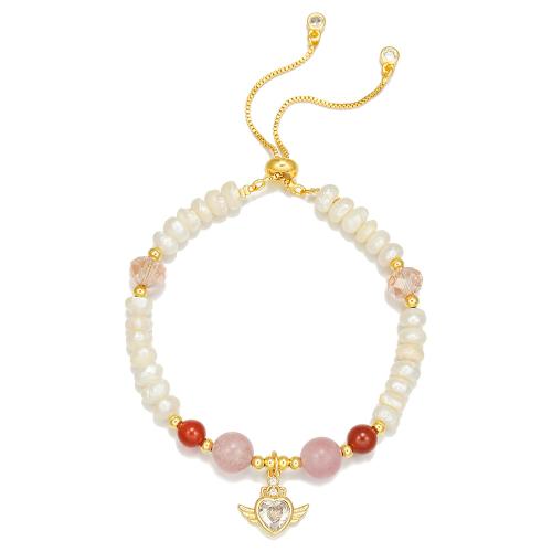 Freshwater Pearl Bracelet, with Gemstone & Brass, different styles for choice & for woman & with rhinestone, Length:Approx 6.29-10.23 Inch, Sold By PC