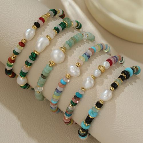 Freshwater Pearl Bracelet, with Gemstone & Brass, with 1.96inch extender chain, different styles for choice & for woman, Length:Approx 7.08 Inch, Sold By PC