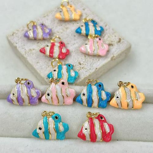 Brass Jewelry Pendants, Fish, gold color plated, DIY & enamel, more colors for choice, 16x16.50mm, Sold By PC