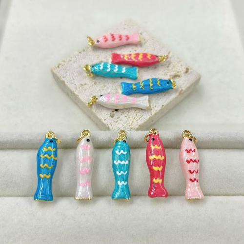 Brass Jewelry Pendants, Fish, gold color plated, DIY & enamel, more colors for choice, 27.50x7mm, Sold By PC