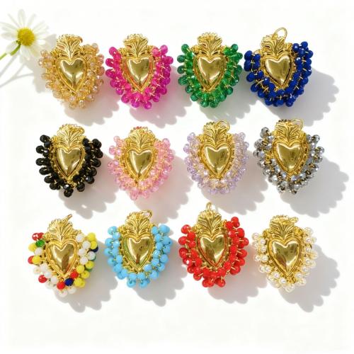Crystal Pendants, Tibetan Style, with Crystal, Heart, gold color plated, DIY, more colors for choice, 29x37mm, Sold By PC